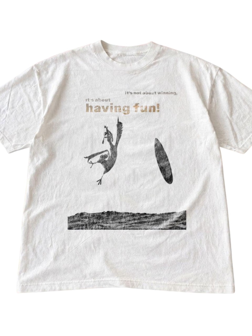 Gildan White Graphic Tee with Black Surf Design, Gift For Her, For Him